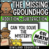 CSI Math Mystery printable—solve clues to find the missing groundhog