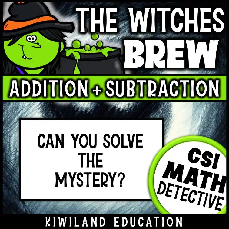 Printable Halloween math detective activity with regrouping problems and answer key