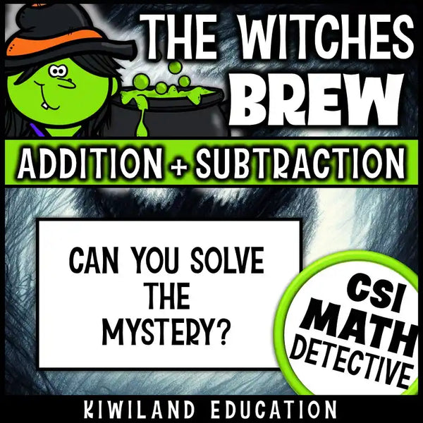 Printable Halloween math detective activity with regrouping problems and answer key