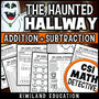 Printable CSI math mystery worksheet with 3-digit addition and subtraction