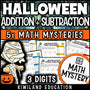 Halloween math mystery worksheet with 3-digit addition and subtraction