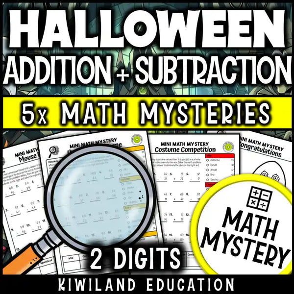 Printable math mystery activity for teaching 2-digit addition with regrouping