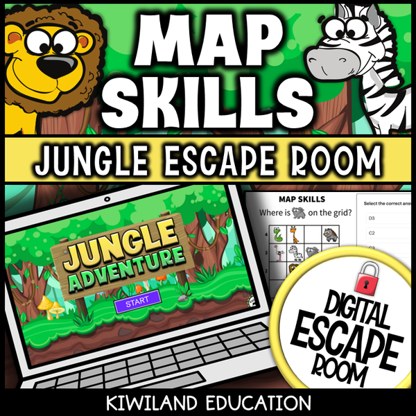 Digital escape room for 1st and 2nd grade students practicing map skills and coordinates