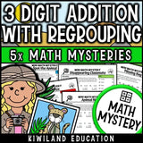 Zoo-themed worksheet practicing 3-digit addition with regrouping