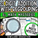 Safari mystery math activity featuring addition problems and suspect clues