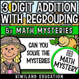 3-digit addition mystery pack for elementary math centers or review