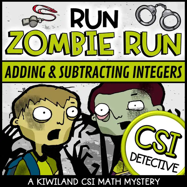 Printable PDF math mystery on adding and subtracting integers with zombie theme