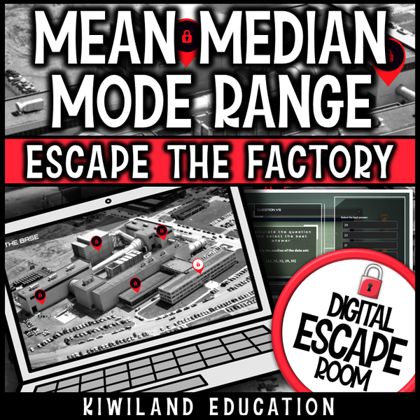 Digital escape room for grades 5–7 practicing mean, median, mode, and range