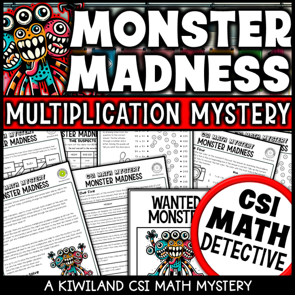 Halloween multiplication CSI math mystery worksheet for grades 4–6