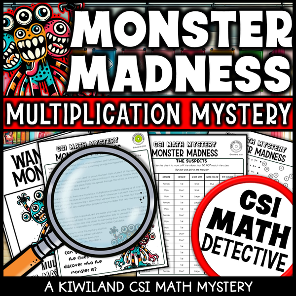 Printable Monster Madness mystery with multiplication puzzles