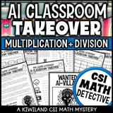 Multiplication and division CSI math mystery worksheet for grades 3–5