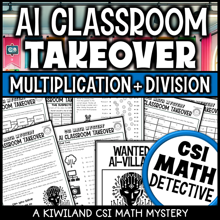 Multiplication and division CSI math mystery worksheet for grades 3–5