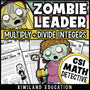 Printable multiplying and dividing integers CSI Math Mystery worksheet set for grades 6–9