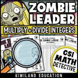 Zombie-themed integer math activity for middle school students