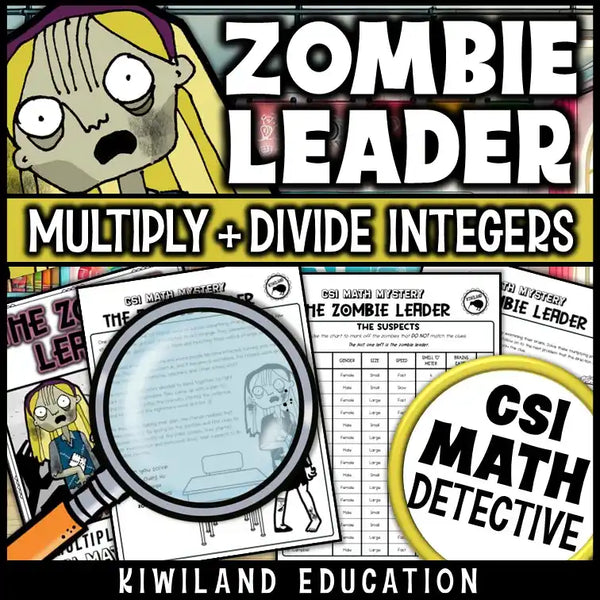 Zombie-themed integer math activity for middle school students
