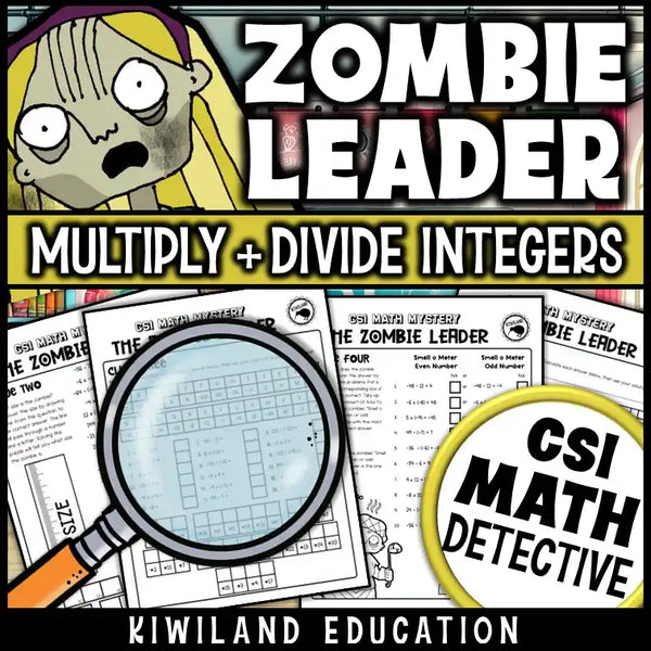 Engaging math puzzles practicing multiplication and division of integers