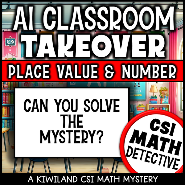 No-prep place value CSI math worksheet for 3rd to 5th grade with AI mystery theme