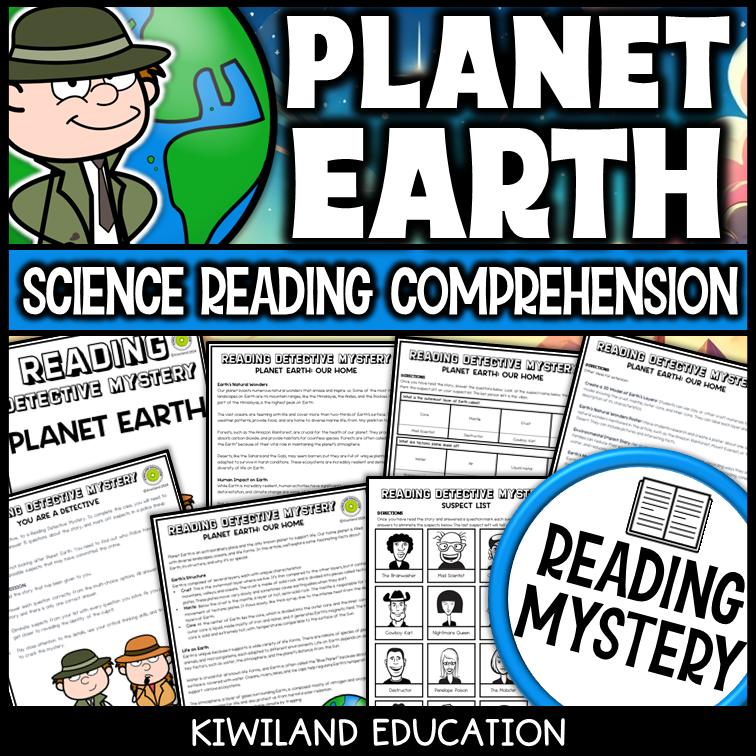 Planet Earth printable science reading mystery with comprehension questions and clues