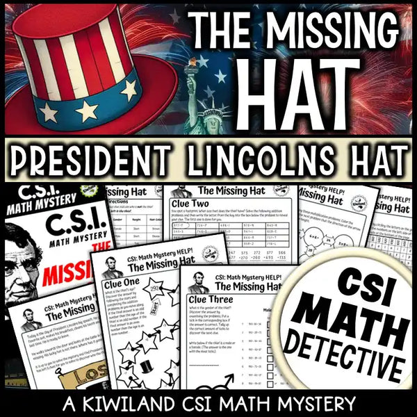 Presidents Day math mystery printable PDF with suspect elimination activity