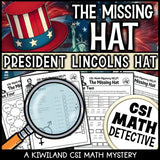 Printable CSI math game with Lincoln-themed storyline for February