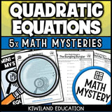 Quadratic equations math mystery with puzzles and suspect clues