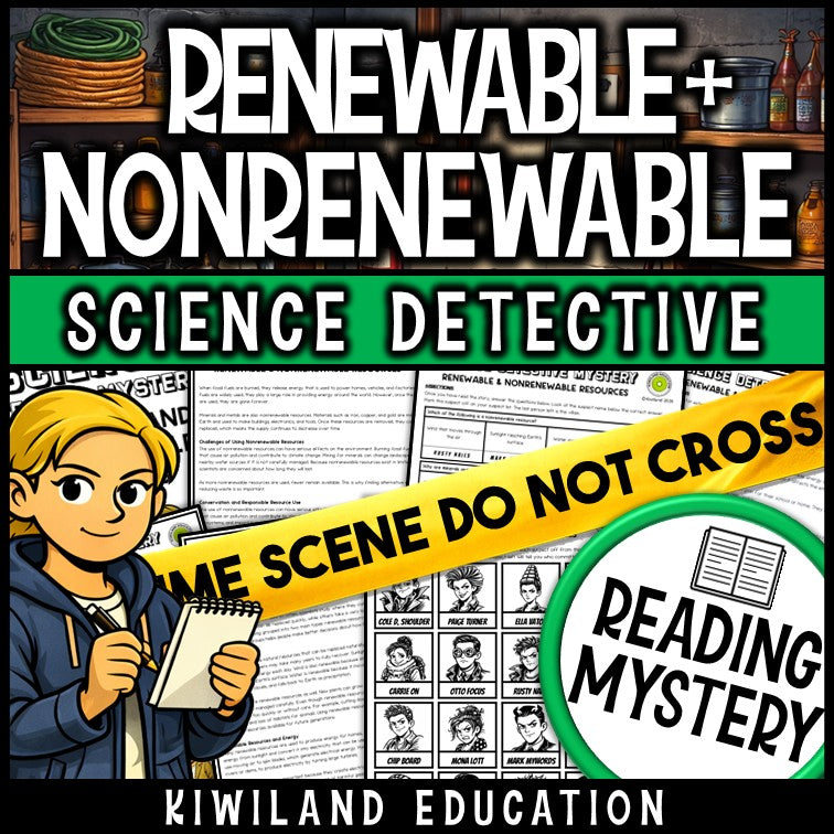 Renewable and nonrenewable resources science reading mystery cover for grades 3-6