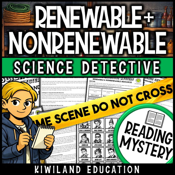 Renewable and nonrenewable resources science reading mystery cover for grades 3-6