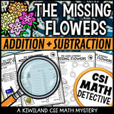 Fun math mystery for spring review using 3-digit subtraction and addition word problems