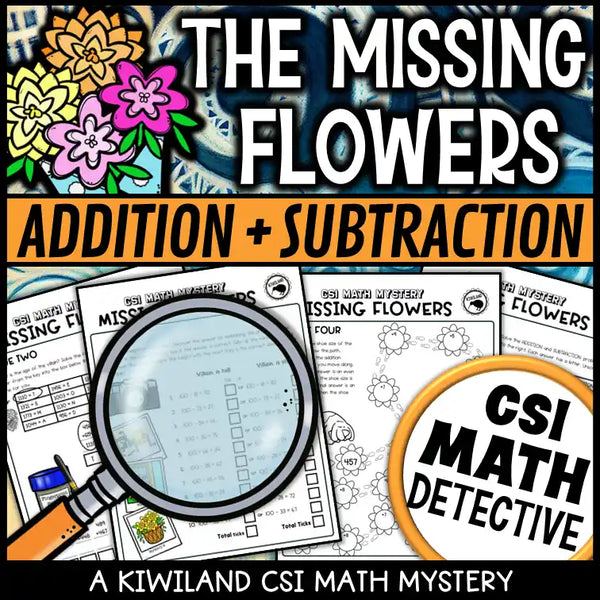 Fun math mystery for spring review using 3-digit subtraction and addition word problems