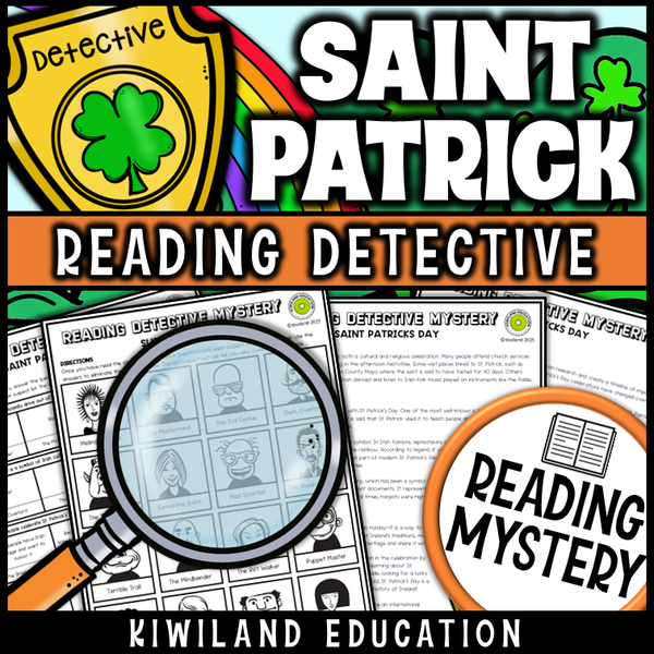 Printable reading activity with suspect elimination and critical thinking tasks