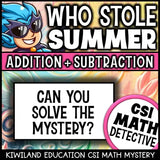 Color and black-and-white math worksheets for summer-themed problem solving