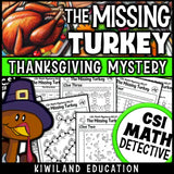 Thanksgiving CSI Math Mystery printable PDF activity for 2nd to 5th grade