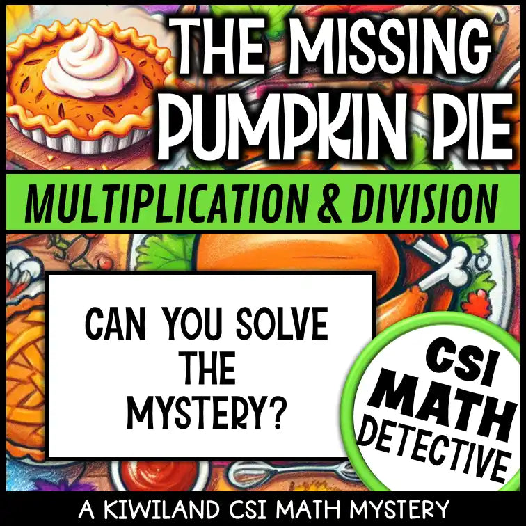 Holiday-themed math mystery game for Thanksgiving classroom centers and homeschool