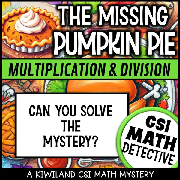 Holiday-themed math mystery game for Thanksgiving classroom centers and homeschool
