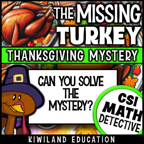 Clue-solving suspect chart from a Thanksgiving math mystery worksheet