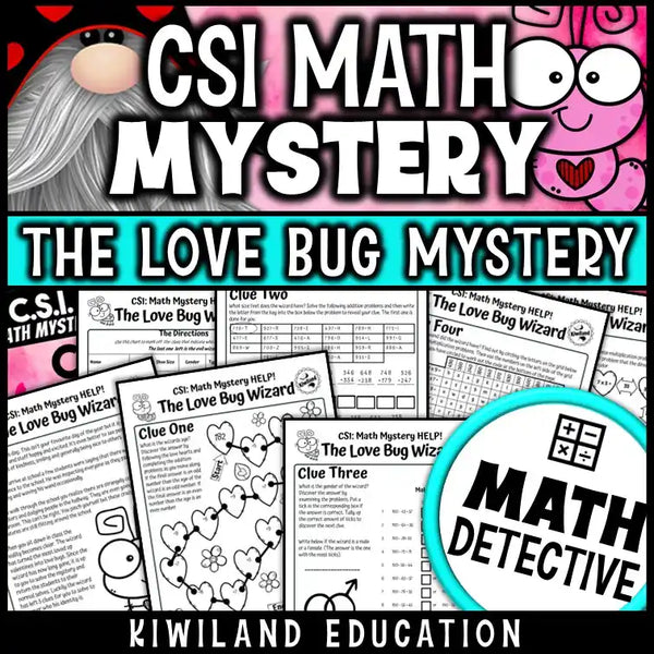 Printable PDF worksheet showing Valentine's Day-themed math puzzle