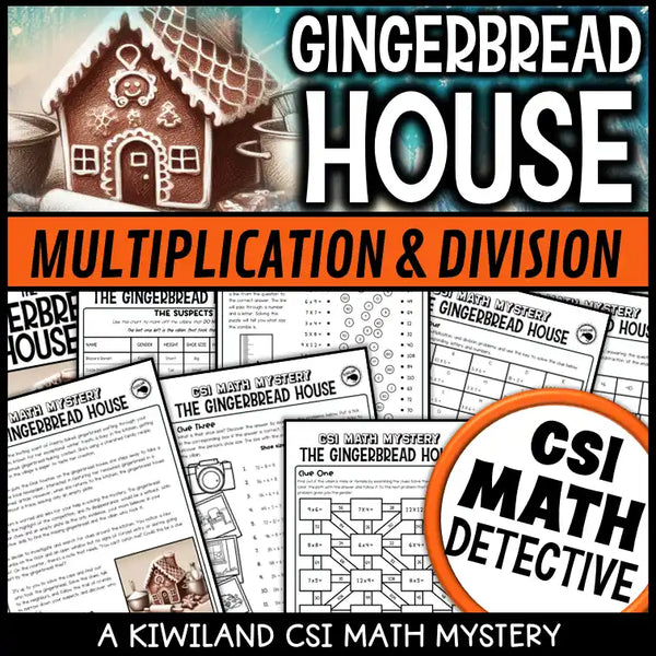 Winter multiplication and division CSI math mystery for 3rd to 6th grade students