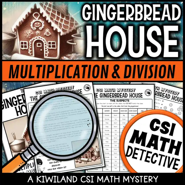 Printable winter math escape room activity using suspect elimination puzzles