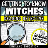Printable reading mystery worksheet with suspect line-up and detective clues