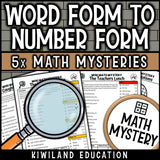 Student solving a 3-digit number mystery focused on word to standard form