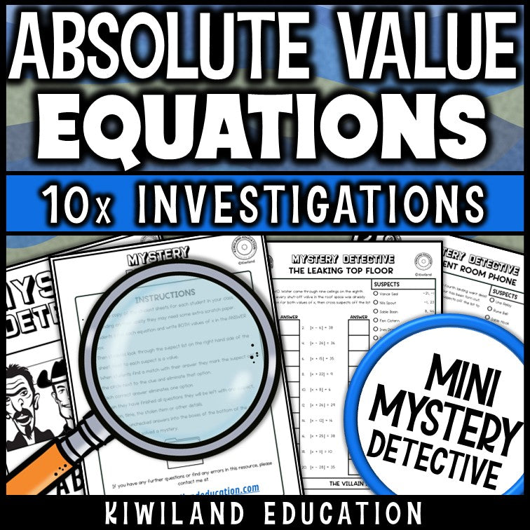 Absolute value equations printable detective worksheets math centers stations