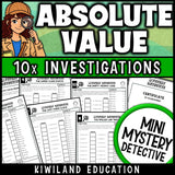 Absolute value with decimals and fractions worksheets printable detective activity