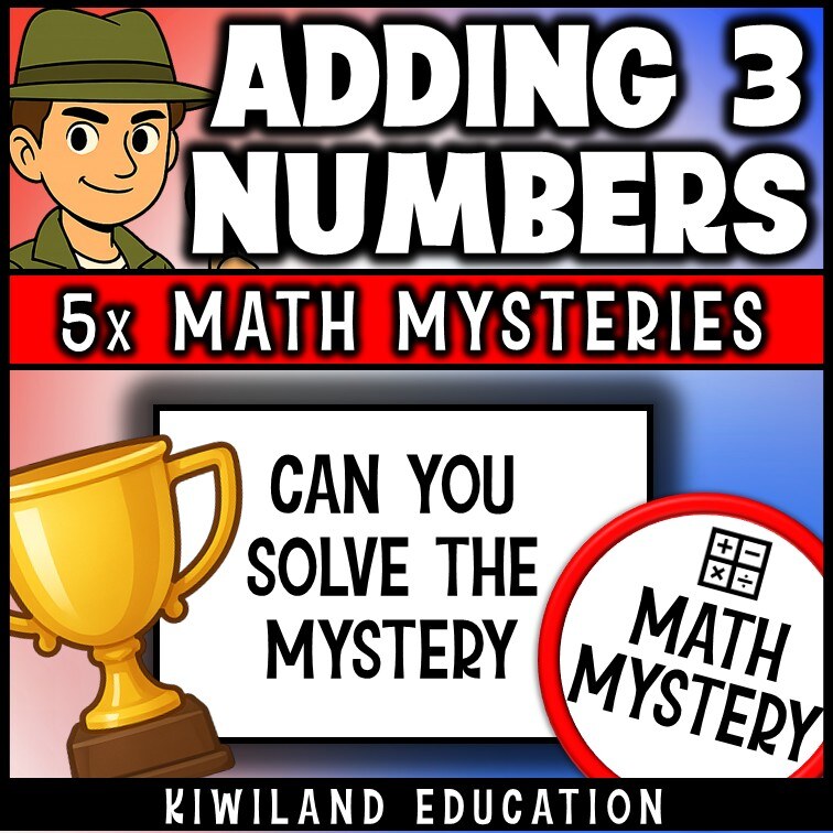 Can you solve the mystery, printable adding 3 two-digit numbers math activity