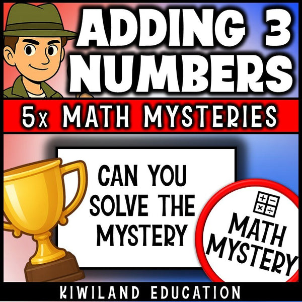 Can you solve the mystery, printable adding 3 two-digit numbers math activity