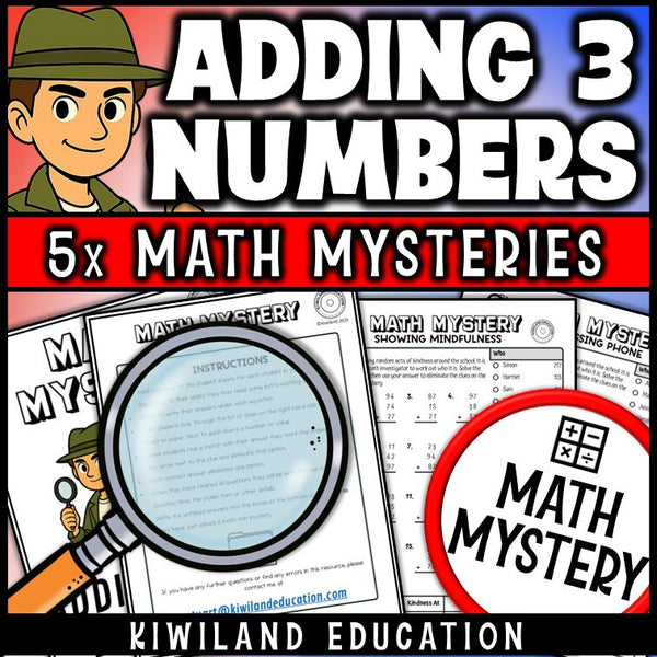 Sample adding 3 numbers worksheet, the Showing Mindfulness detective case