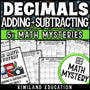 Adding and Subtracting Decimals Math Mystery worksheets cover - 5 printable detective cases
