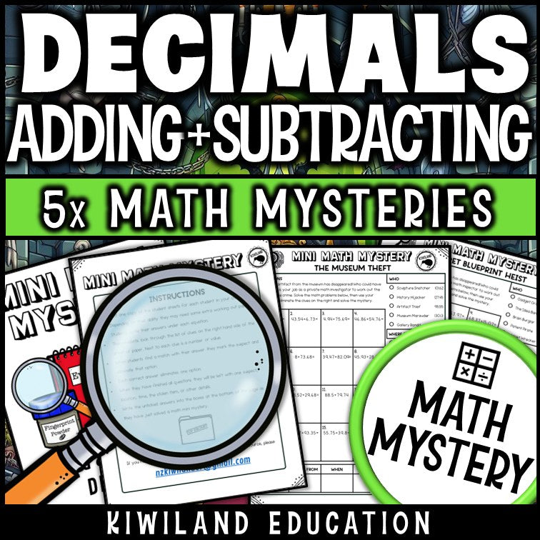 Adding and subtracting decimals math mystery worksheet sample pages