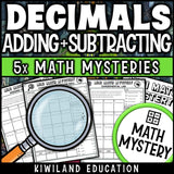 Decimal addition and subtraction detective math mystery printable activity