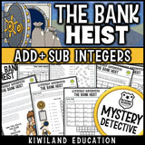 Adding and subtracting integers worksheets positive negative numbers mystery detective bank heist