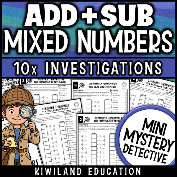 Adding and subtracting mixed numbers worksheets for 4th grade math, ten no prep carnival detective cases with fractions